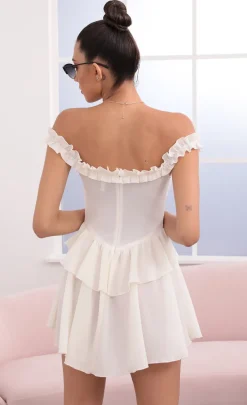 LUCY IN THE SKY Mini Dresses^Off The Shoulder Lace Up Dress In Ivory