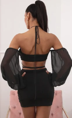 LUCY IN THE SKY Two-Piece Sets^Off-the-Shoulder Two Piece Long Sleeve Set In Black