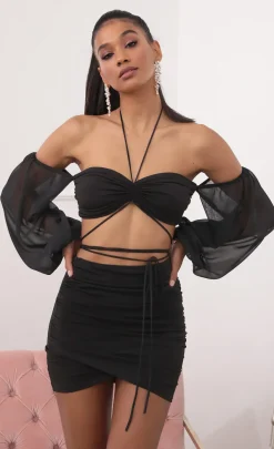 LUCY IN THE SKY Two-Piece Sets^Off-the-Shoulder Two Piece Long Sleeve Set In Black