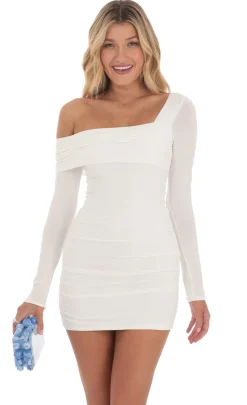 LUCY IN THE SKY Mini Dresses^One Off Shoulder Long Sleeve Dress In White