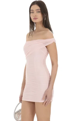 LUCY IN THE SKY Mini Dresses^One Off Shoulder Mesh Bodycon Dress In Pink