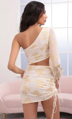 LUCY IN THE SKY Mini Dresses^One Shoulder Dress In Gold Floral