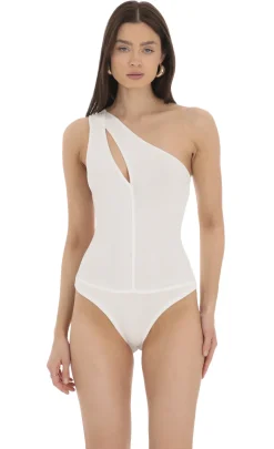 LUCY IN THE SKY Bodysuits^One Shoulder Keyhole Bodysuit In White