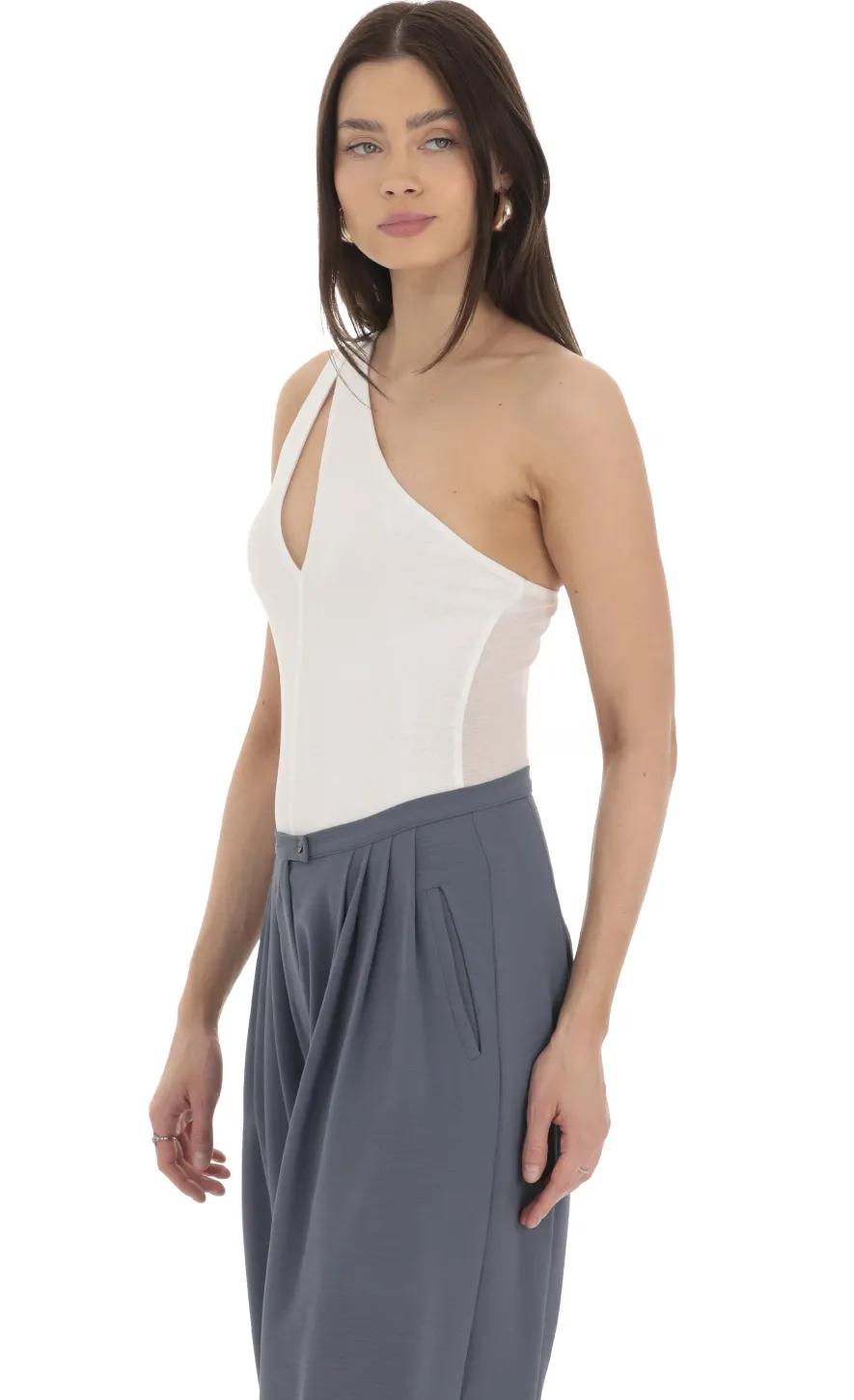 LUCY IN THE SKY Bodysuits^One Shoulder Keyhole Bodysuit In White