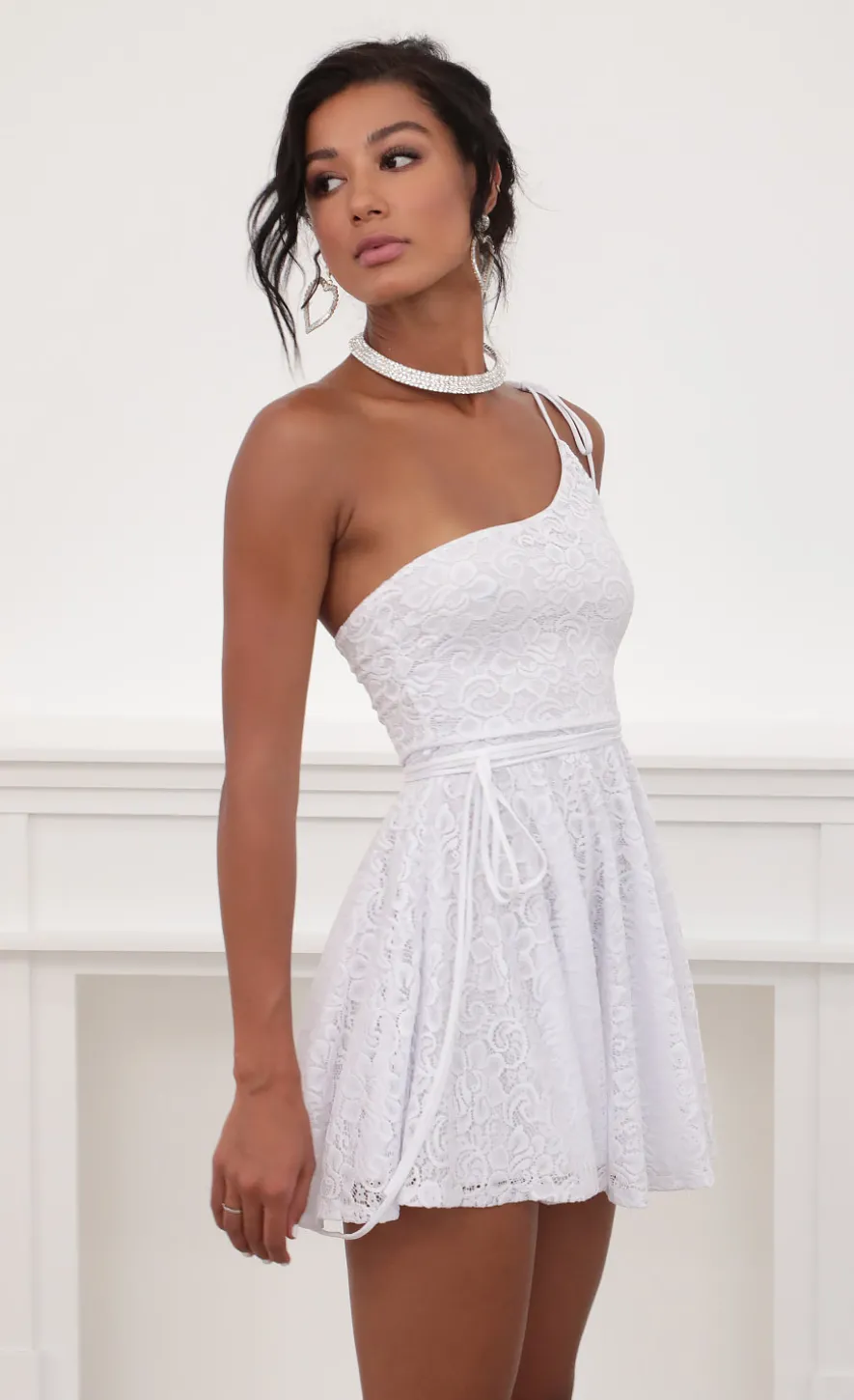 LUCY IN THE SKY Mini Dresses^One Shoulder Lace A-line Dress