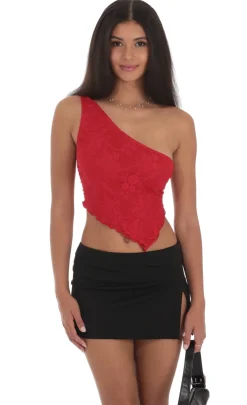 LUCY IN THE SKY Tops^One Shoulder Lace Top In Red