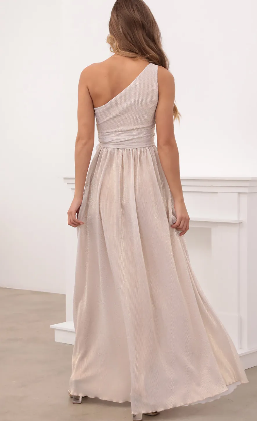 LUCY IN THE SKY Maxi Dresses^One Shoulder Pleated Dress In Gold