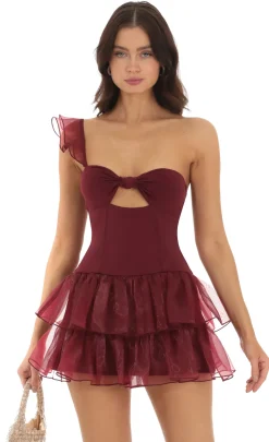 LUCY IN THE SKY Mini Dresses^One Shoulder Ruffle Dress In Burgundy