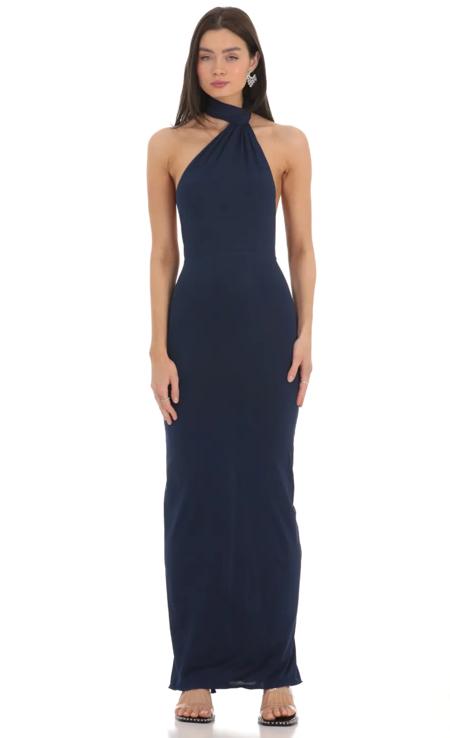 LUCY IN THE SKY Maxi Dresses^One Shoulder Scarf Strap Maxi Dress In Navy
