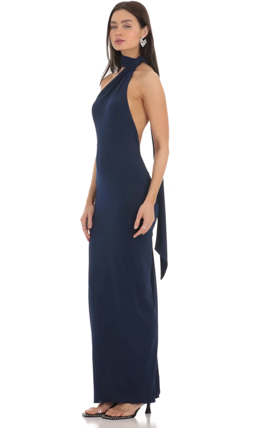 LUCY IN THE SKY Maxi Dresses^One Shoulder Scarf Strap Maxi Dress In Navy