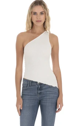 LUCY IN THE SKY Tops^One Shoulder Stretch Top In White