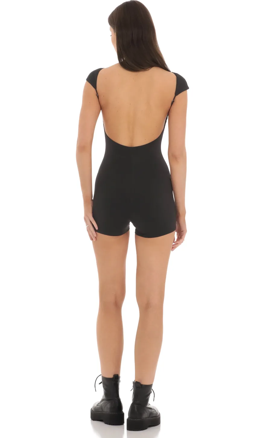 LUCY IN THE SKY Rompers^Open Back Bodycon Romper In Black