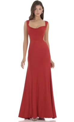 LUCY IN THE SKY Maxi Dresses^Open Back Cowl Neck Dress In Red