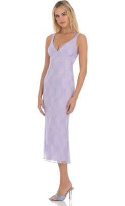 LUCY IN THE SKY Midi Dresses^Open Back Lace Midi Dress In Lavender