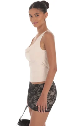 LUCY IN THE SKY Tops^Open Back Pearl Top In Natural Stone