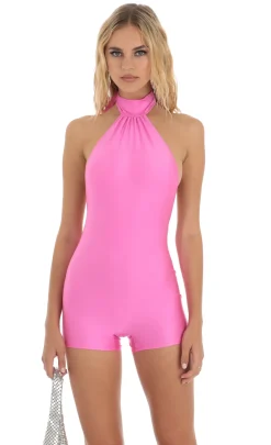 LUCY IN THE SKY Rompers^Open Back Romper In Hot Pink