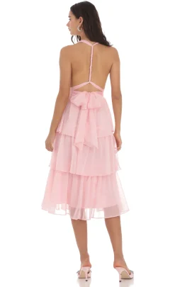 LUCY IN THE SKY Maxi Dresses^Open Back Ruffle Midi Dress In Pink
