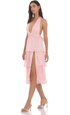 LUCY IN THE SKY Maxi Dresses^Open Back Ruffle Midi Dress In Pink