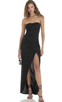 LUCY IN THE SKY Maxi Dresses^Overlap Shimmer Strapless Dress In Black