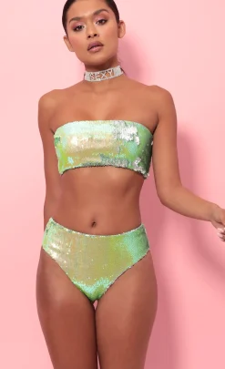 LUCY IN THE SKY Tops|Swimwear^Party Sequin Swim Set In Lime Green