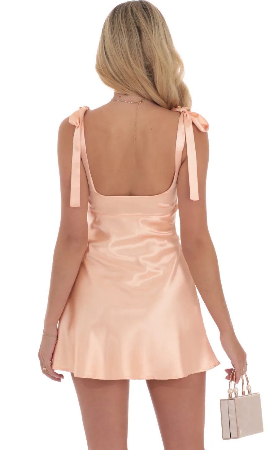 LUCY IN THE SKY Mini Dresses^Pearl Cutout Satin Dress In Peachy Pink
