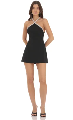 LUCY IN THE SKY Mini Dresses^Pearl Halter Dress In Black