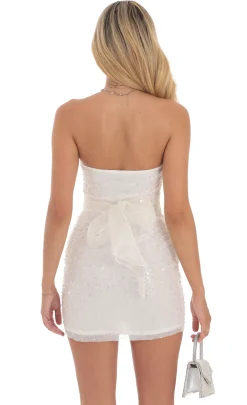 LUCY IN THE SKY Mini Dresses^Pearl Sequin Strapless Bodycon Dress In White