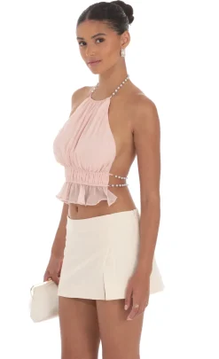 LUCY IN THE SKY Tops^Pearl Shimmer Halter Top In Light Pink