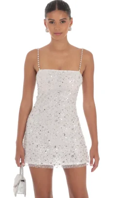 LUCY IN THE SKY Mini Dresses^Pearl Strap Sequin Dress In White