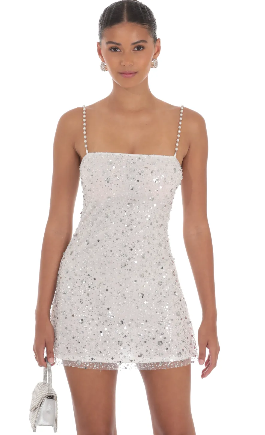 LUCY IN THE SKY Mini Dresses^Pearl Strap Sequin Dress In White