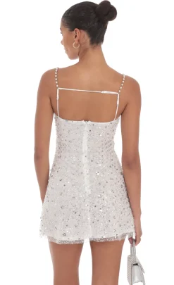 LUCY IN THE SKY Mini Dresses^Pearl Strap Sequin Dress In White