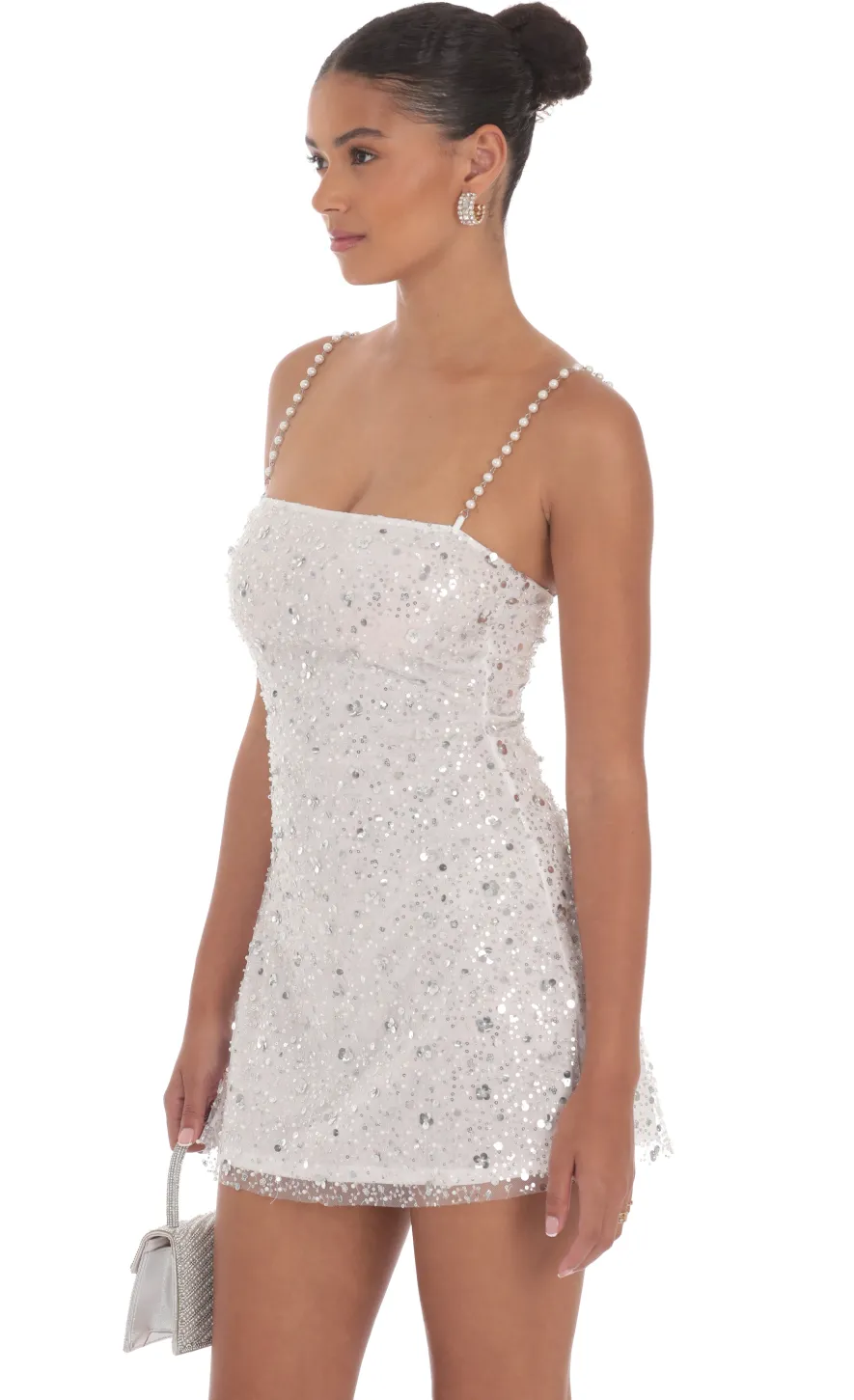 LUCY IN THE SKY Mini Dresses^Pearl Strap Sequin Dress In White