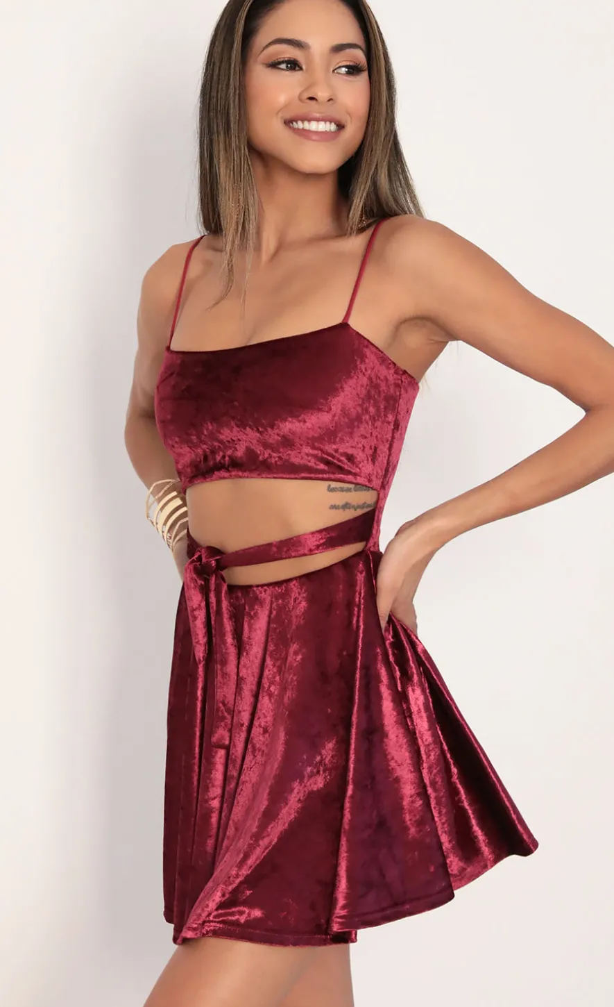 LUCY IN THE SKY Two-Piece Sets^Perrie Velvet A-line Dress In Merlot