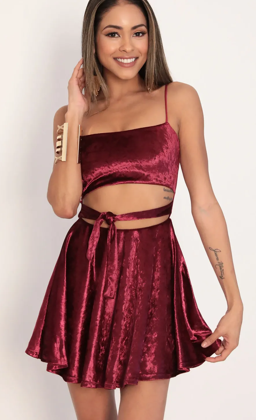 LUCY IN THE SKY Two-Piece Sets^Perrie Velvet A-line Dress In Merlot