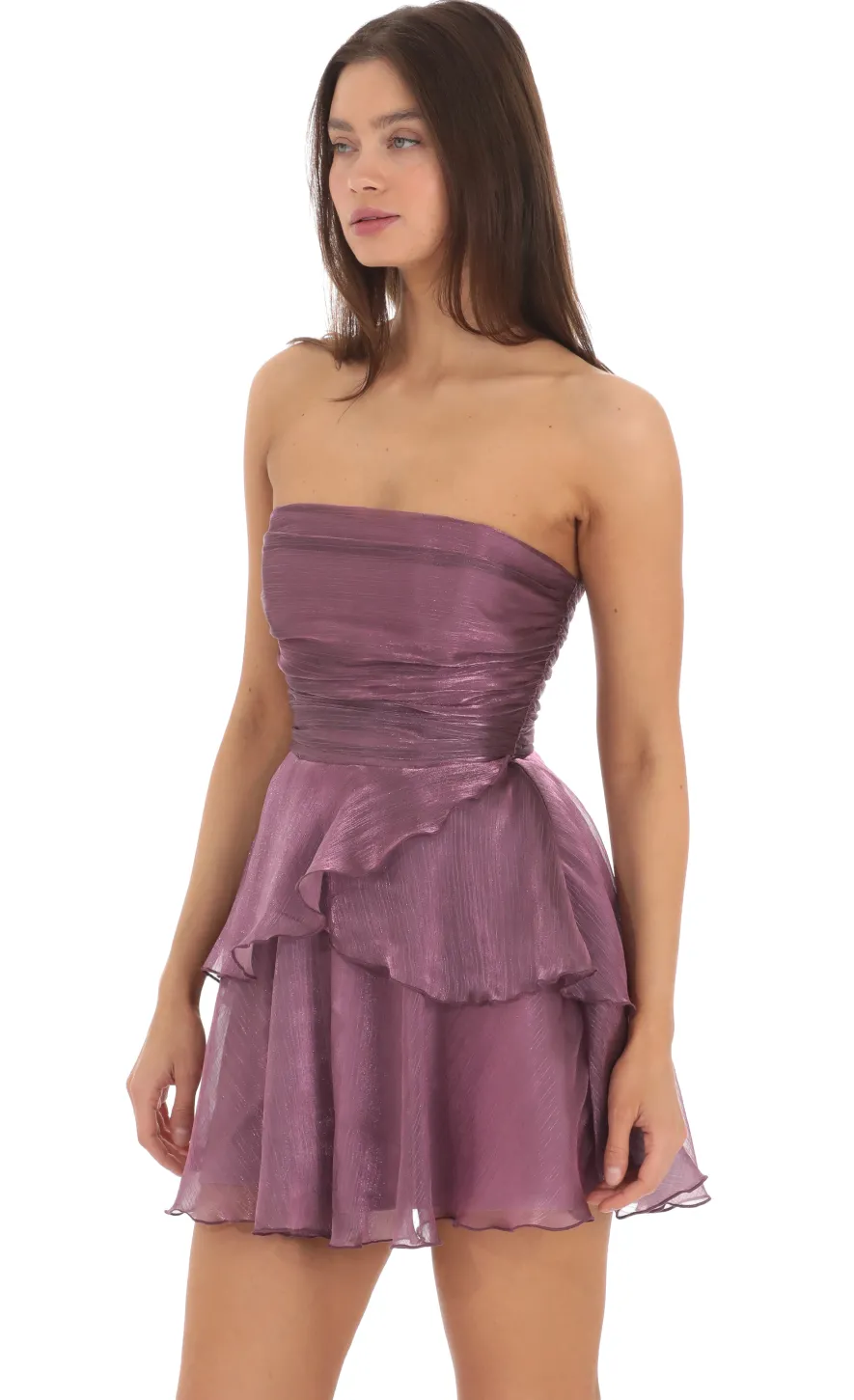 LUCY IN THE SKY Mini Dresses^Petal Ruffle Strapless Dress In Purple