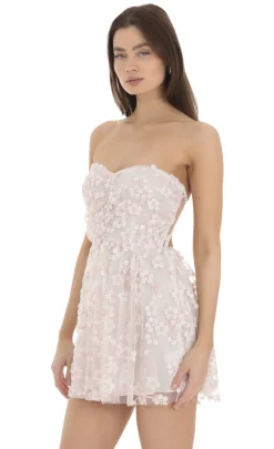 LUCY IN THE SKY Mini Dresses^Pink Floral Embroidered A-line Dress In White