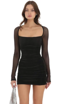 LUCY IN THE SKY Mini Dresses^Pleated Mesh Bodycon Dress In Black