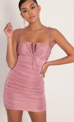LUCY IN THE SKY Mini Dresses^Pleated Satin Dress In Mauve