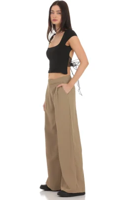 LUCY IN THE SKY Pants^Pleated Wide Leg Trousers In Taupe