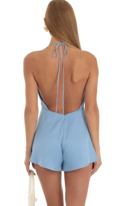 LUCY IN THE SKY Rompers^Plunge V- Neck Romper In Blue