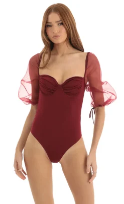 LUCY IN THE SKY Tops^Puff Sleeve Bodysuit In Red