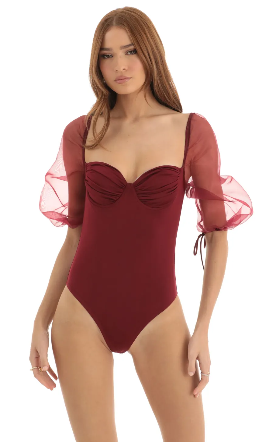 LUCY IN THE SKY Tops^Puff Sleeve Bodysuit In Red