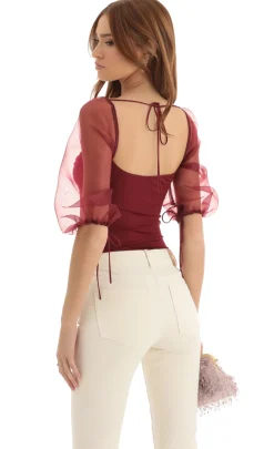 LUCY IN THE SKY Tops^Puff Sleeve Bodysuit In Red