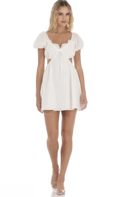 LUCY IN THE SKY Mini Dresses^Puff Sleeve Cutout Dress In White