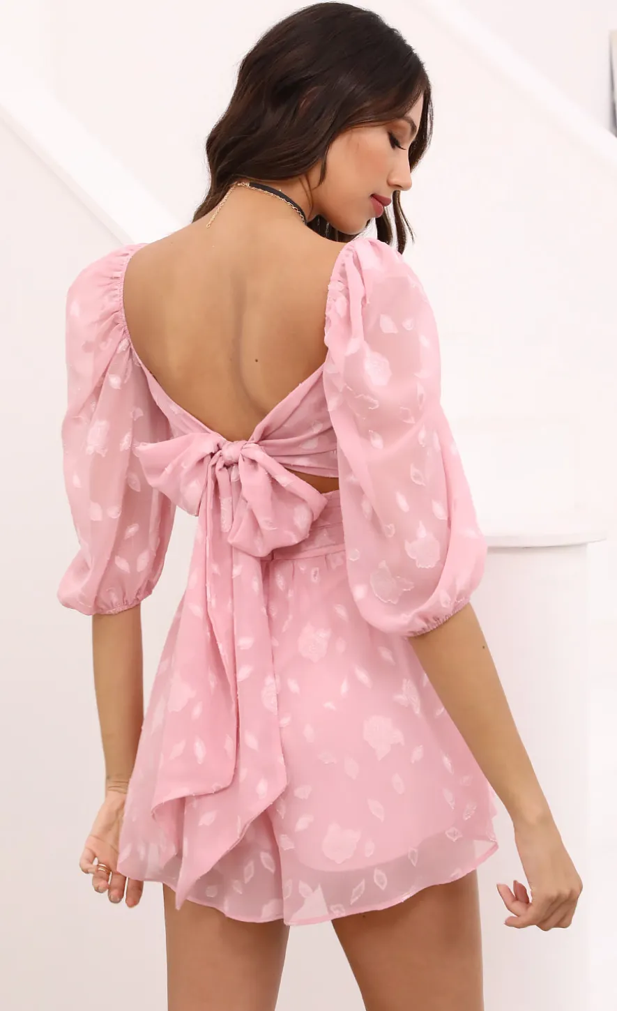 LUCY IN THE SKY Mini Dresses^Puff Sleeve Floral Romper In Pink