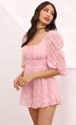 LUCY IN THE SKY Mini Dresses^Puff Sleeve Floral Romper In Pink