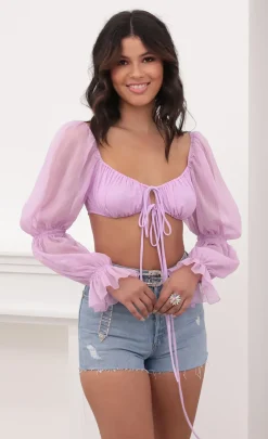 LUCY IN THE SKY Tops^Puff Sleeve Front Tie Crop In Lilac
