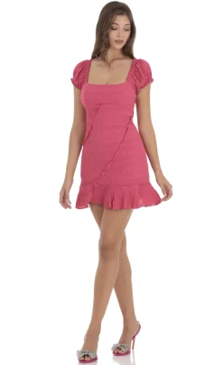 LUCY IN THE SKY Mini Dresses^Puff Sleeve Ruffle Dress In Pink