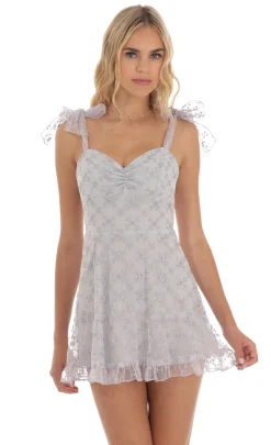 LUCY IN THE SKY Mini Dresses^Purple Floral A-line Mini Dress In Grey