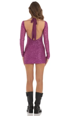 LUCY IN THE SKY Mini Dresses^Reanne Sequin Shoulder Cutout Dress In Purple